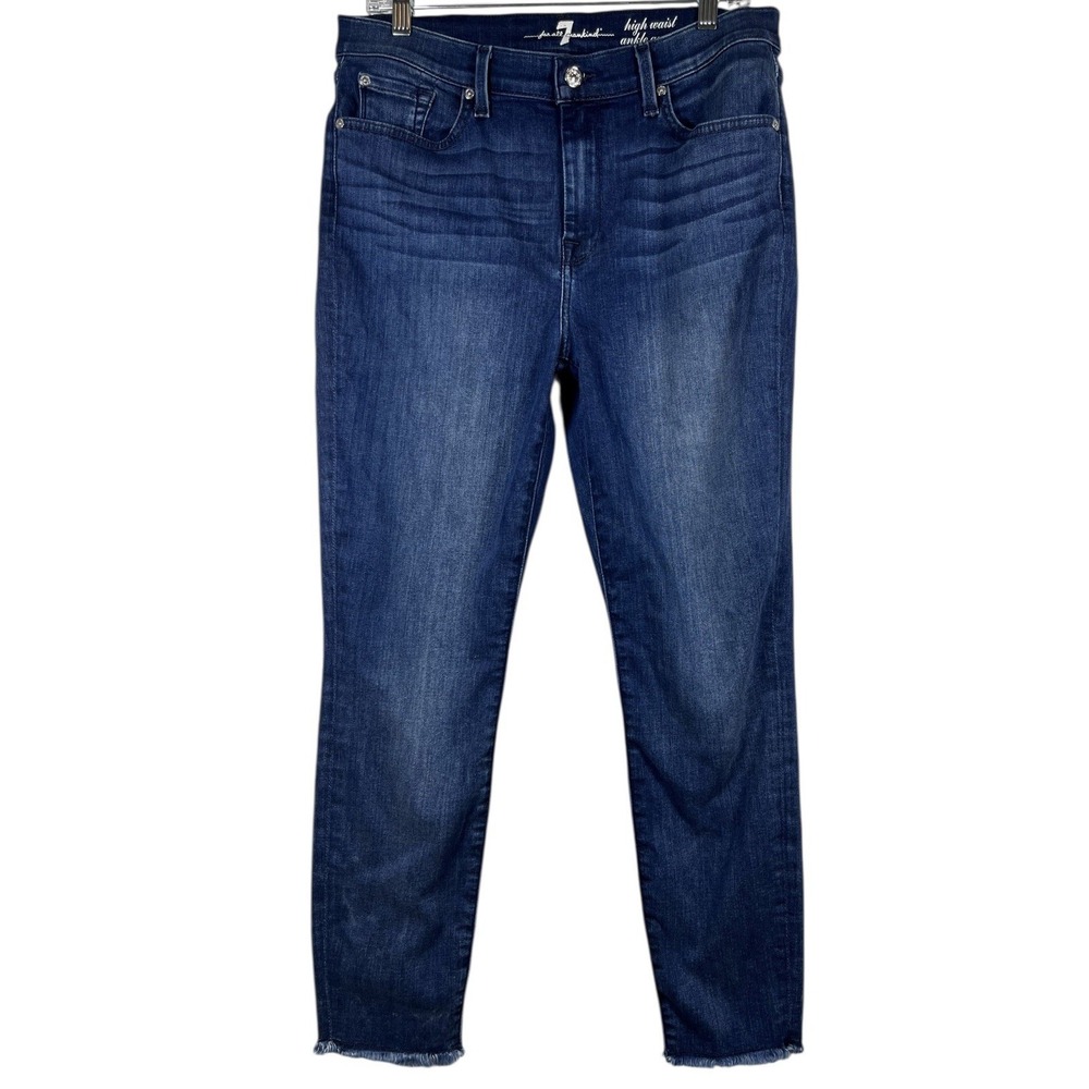 7 For All Mankind Sz 32‎ Women's Gwenevere Ankle High Waist Blue Jeans Raw Hem